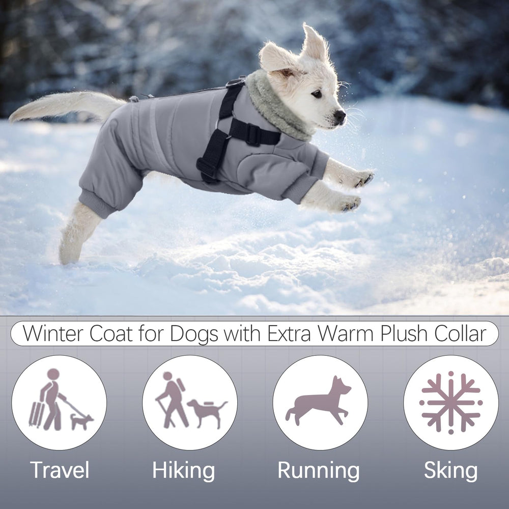 BRKURLEG Grey Dog Winter Coat back zipper allows easy on/off during chilly outings
