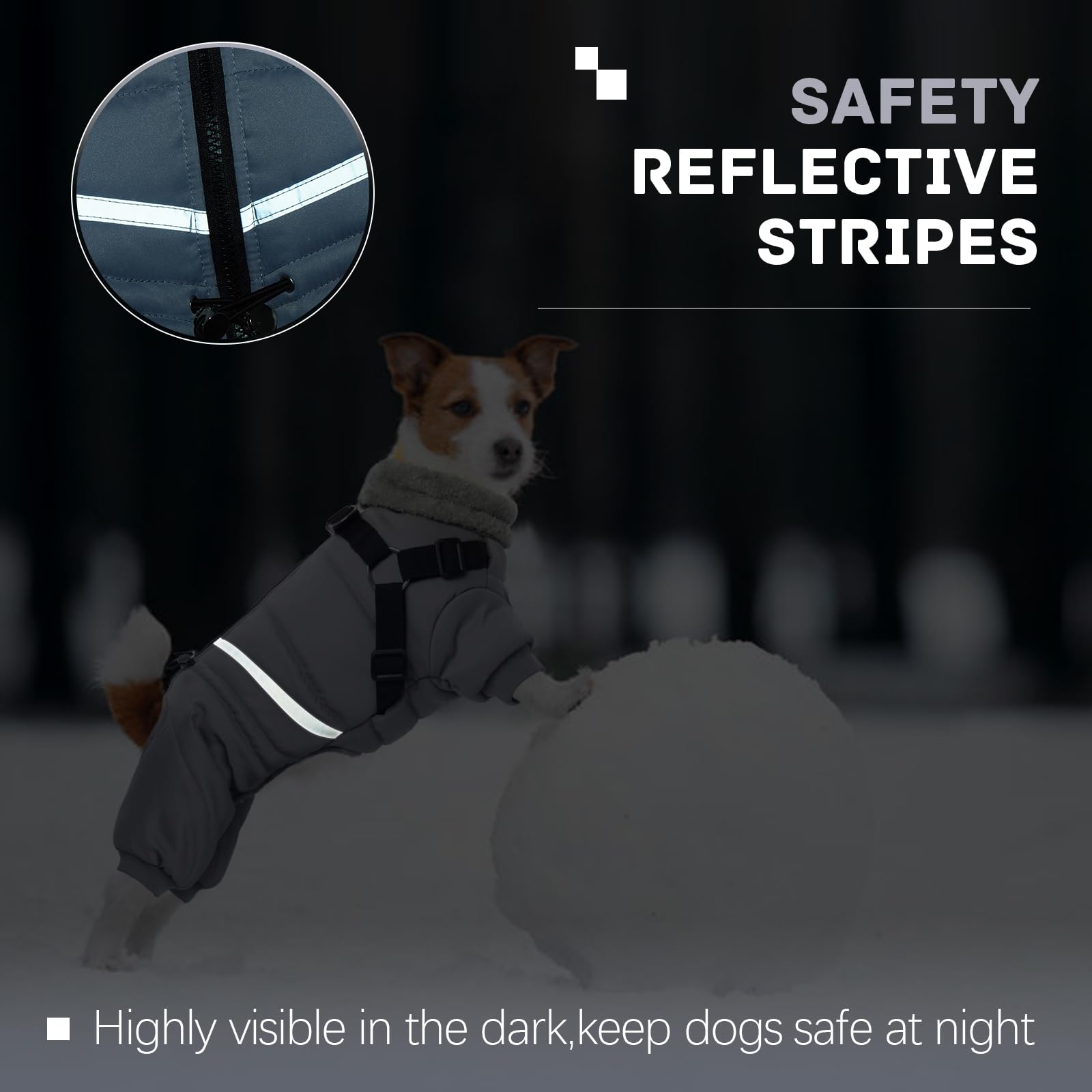 BRKURLEG Grey Dog Winter Coat water-resistant outer fabric protects against wind and rain
