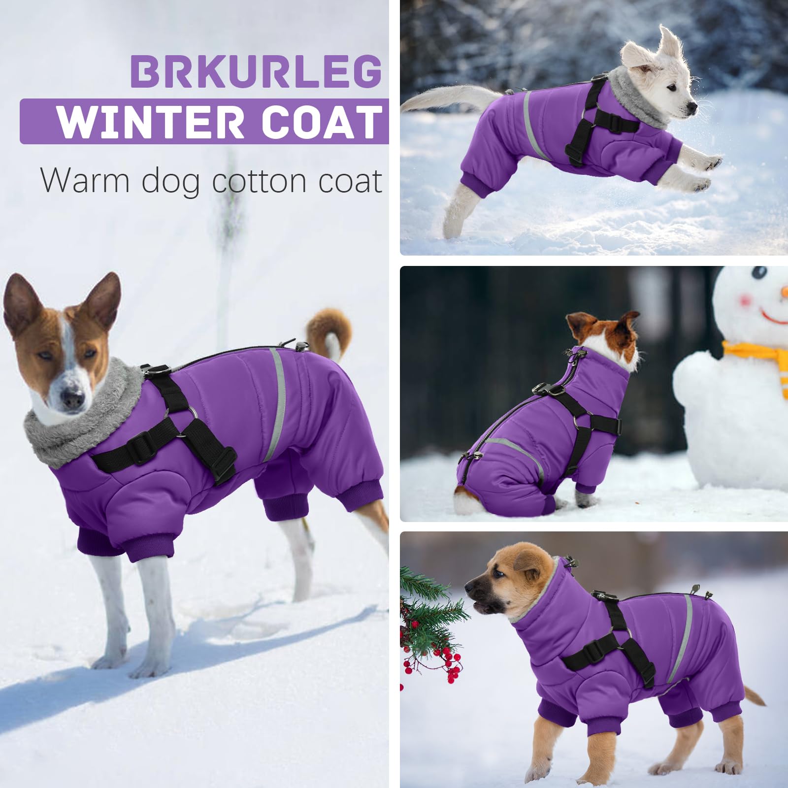 BRKURLEG purple coat features reflective strips for better night visibility.