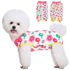BRKURLEG Recovery Suit worn on a small dog for gentle post-surgery support.