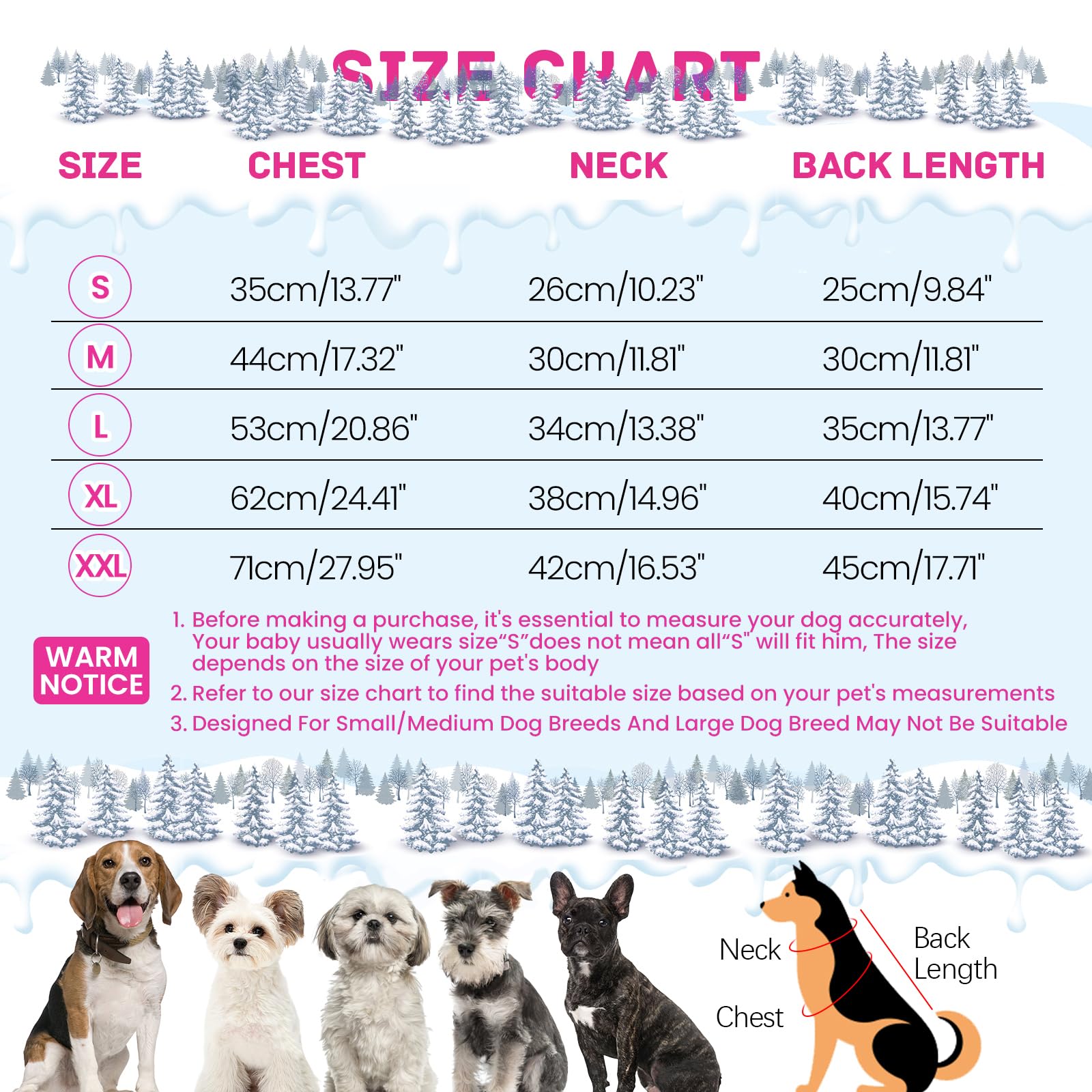 BRKURLEG small dog jacket with ultra-soft cotton interior, pink for cozy winter wear.