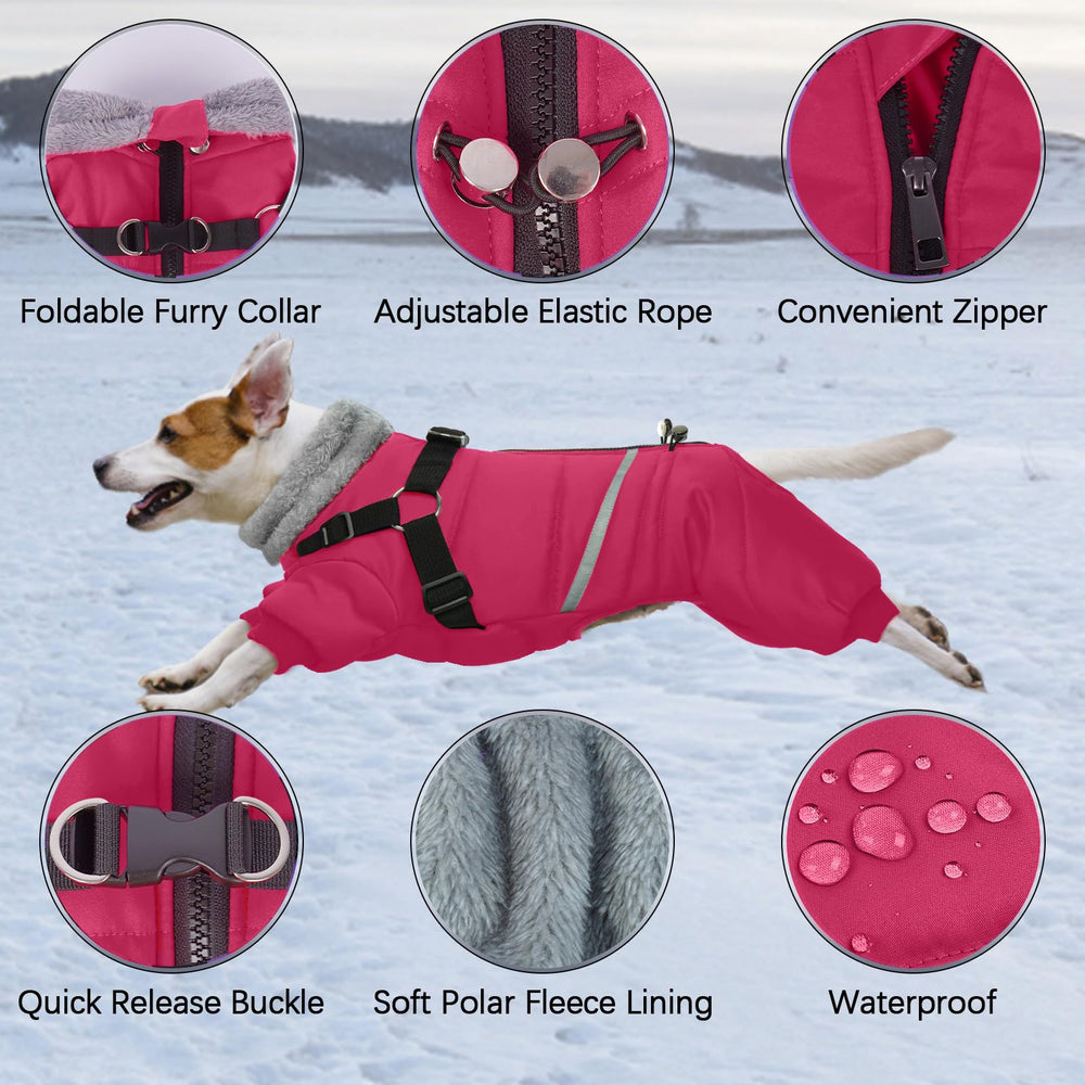 BRKURLEG windproof and water-resistant dog coat, pink, ideal for snowy or rainy days.