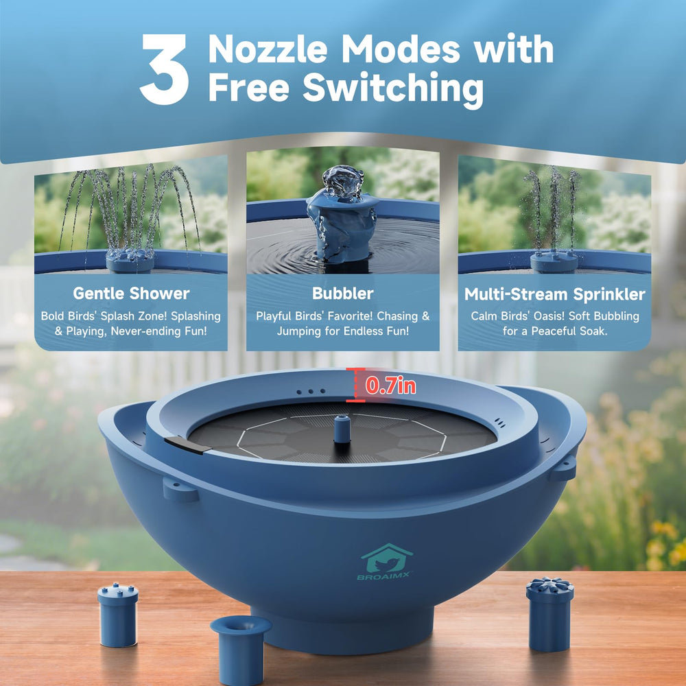 BROAIMX bird bath with 3 nozzles offers versatile water patterns to attract wildlife