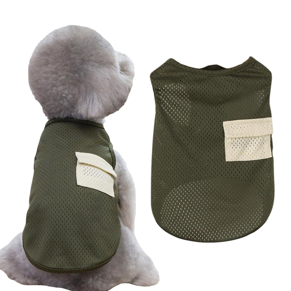 BROUAURPE Summer Mesh Shirt front view on dog in army green for breathable comfort