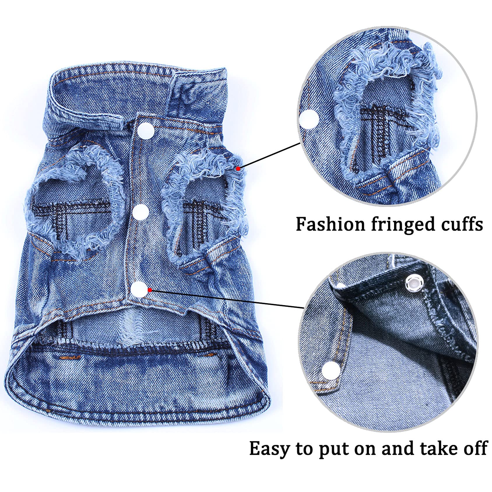 Brocarp Dog Jean Jacket snap design focuses on simple dressing