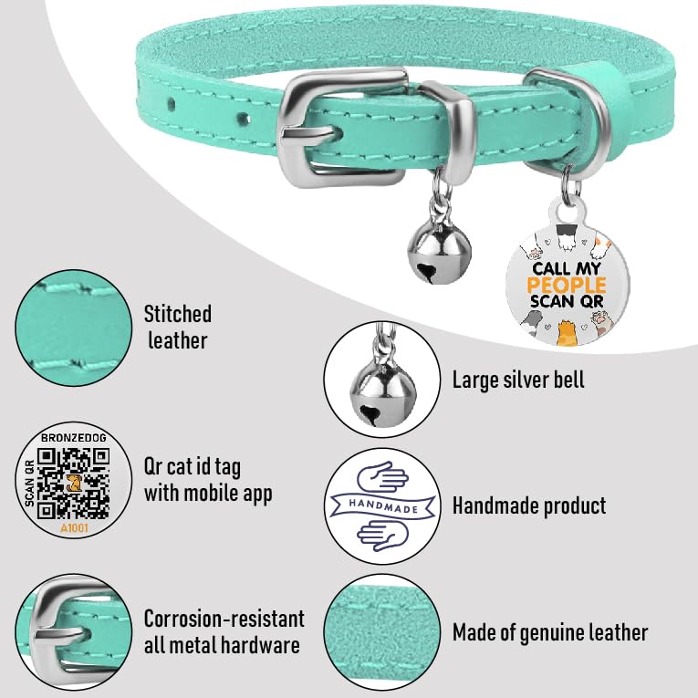 BRONZEDOG collar para gato, ajuste durable en cuero genuino para uso diario.