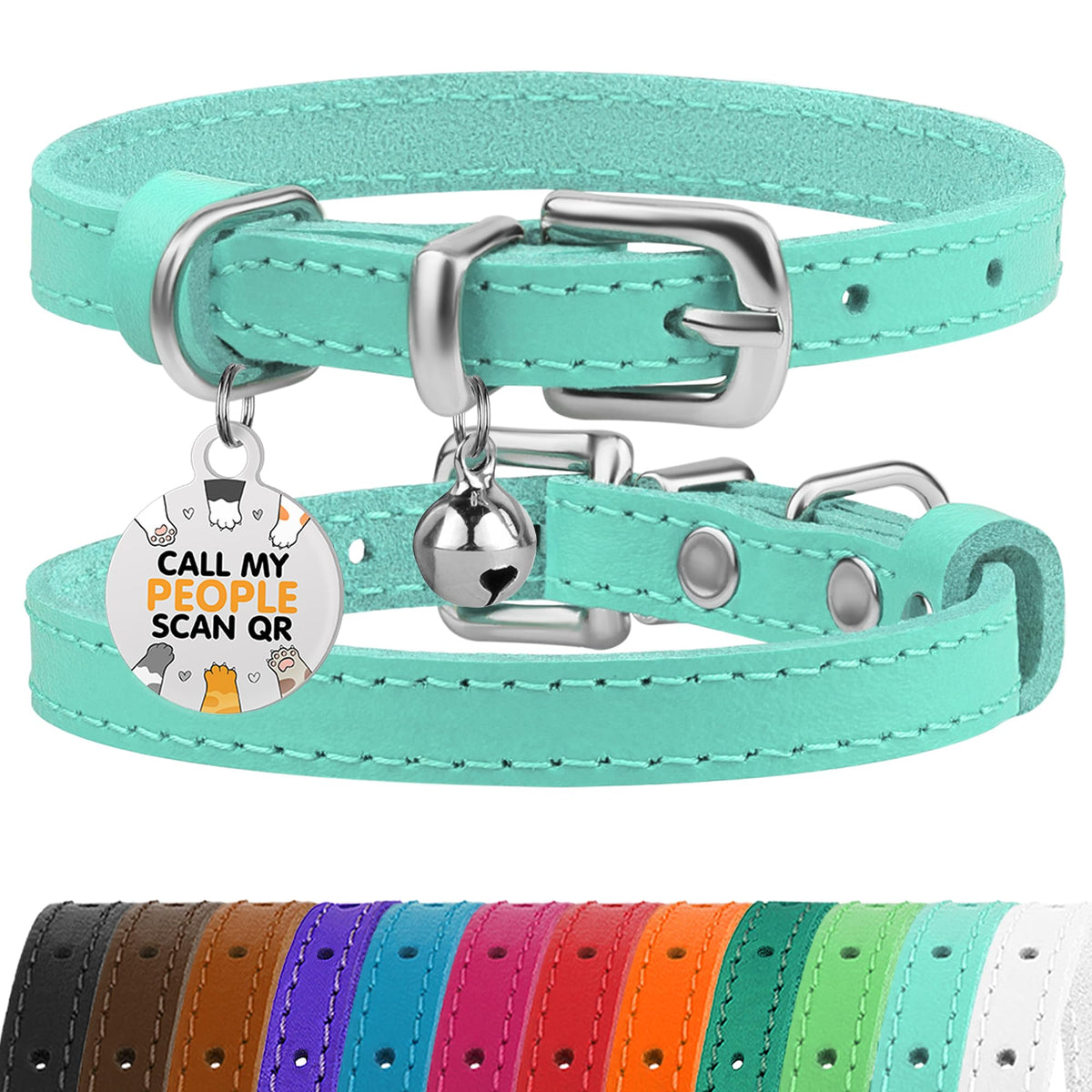 BRONZEDOG collar de cuero para gato con campana removible, cómodo y práctico.