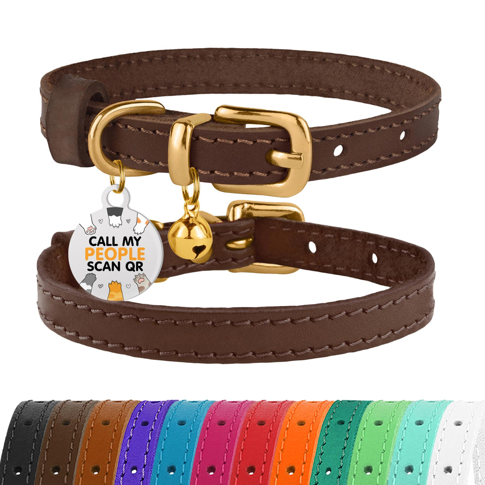 BRONZEDOG leather cat collar; dark brown and gold; 7-9 inch fit for daily wear.