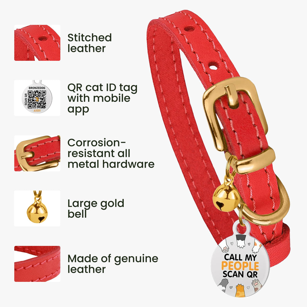 BRONZEDOG leather cat collar inside view highlights soft grain and comfortable fit.
