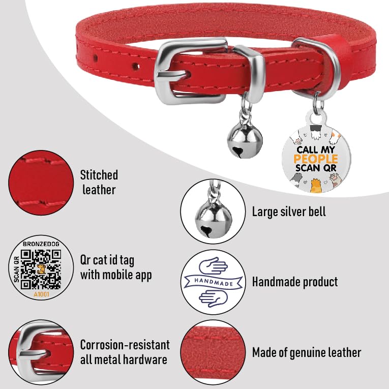 BRONZEDOG leather cat collar fits 9-12 inch necks with secure feel.