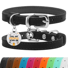 BRONZEDOG leather cat collar with removable bell close-up texture and hardware