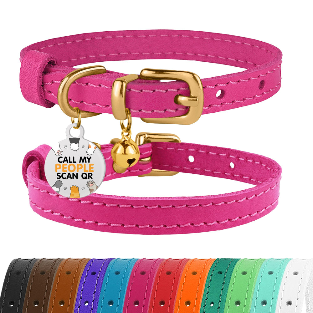 BRONZEDOG leather cat collar with removable bells in pink-gold for daily indoor safety.