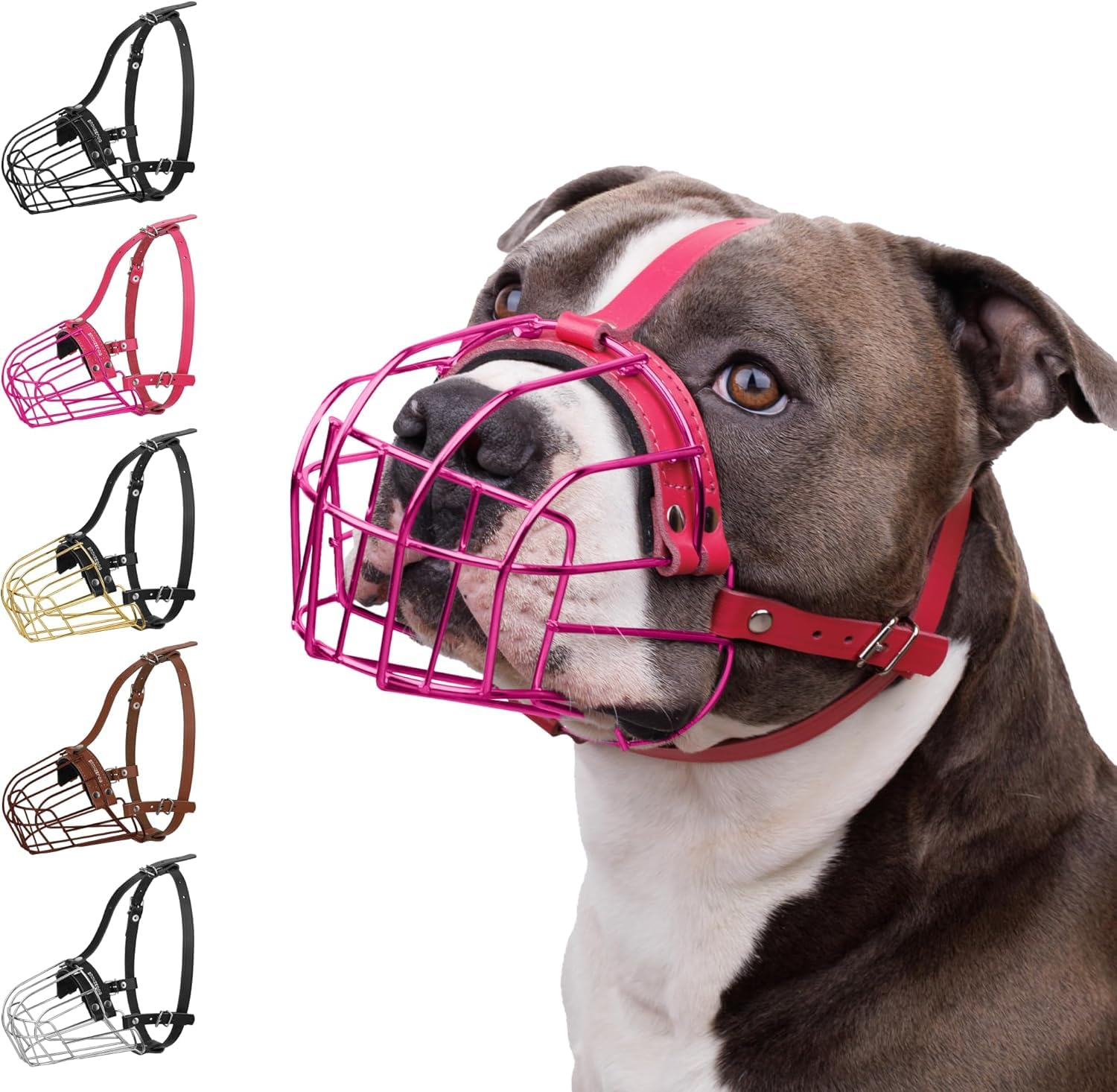 BRONZEDOG Pitbull muzzle pink metal mask for secure, comfortable walks