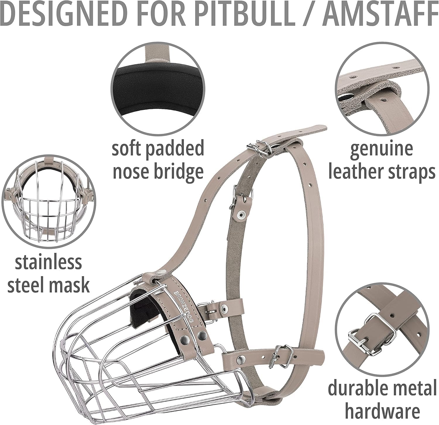 BRONZEDOG Pitbull muzzle ventilated basket design promotes easy breathing