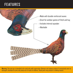 Browning Pheasant Chew Toy squeaker closeup highlights built-in squeaker for extra play.