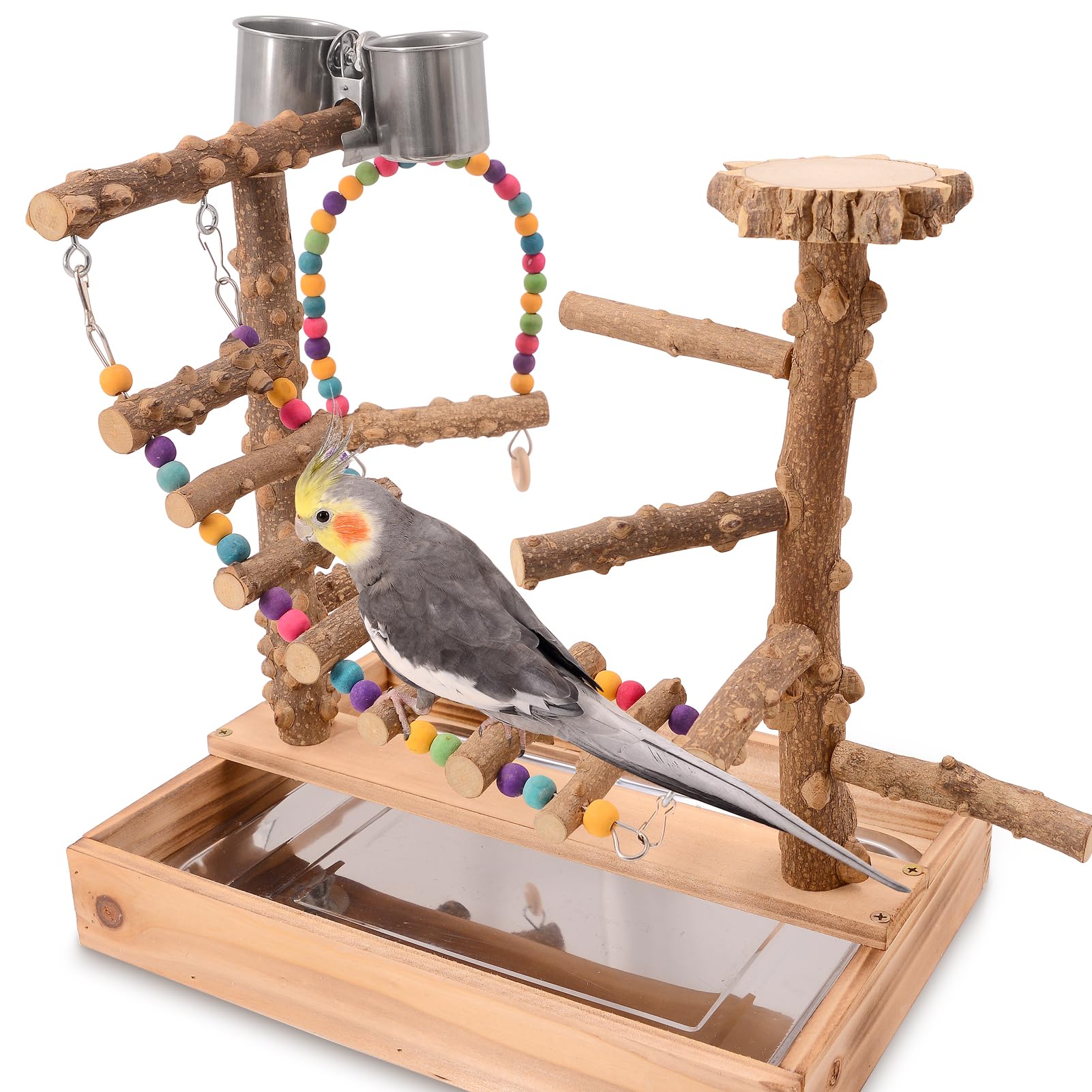 BRSLAIF Bird Playground perch stand—natural wood for safe climbing and foot exercise.