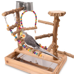 BRSLAIF Bird Playground perch stand—natural wood for safe climbing and foot exercise.