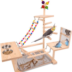 BRSLAIF wooden bird playground assembly showcases sturdy design for safe parrot play and exploration.