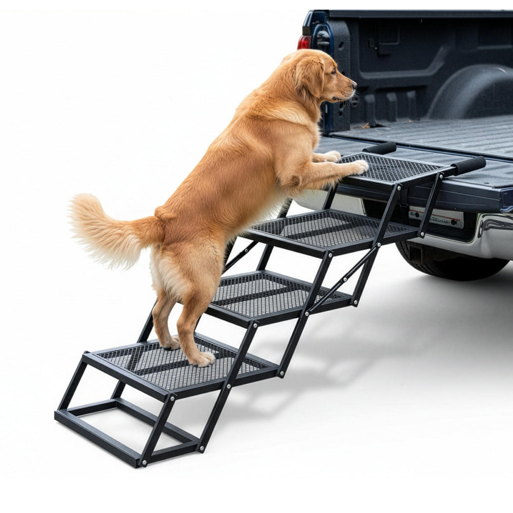 Brulio foldable dog stairs with carbon steel frame offering sturdy vehicle access