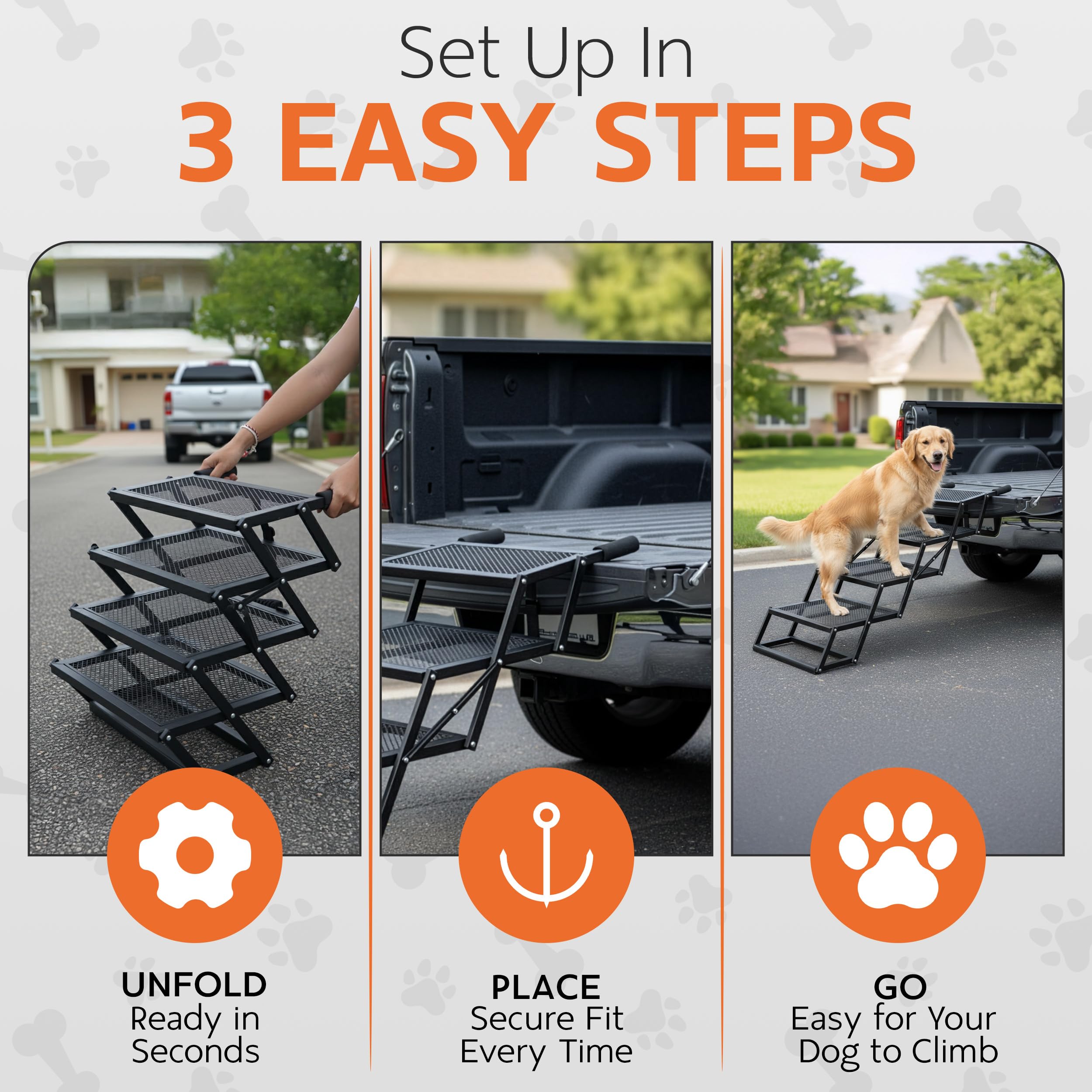 Brulio lightweight portable dog stairs folded flat for travel storage
