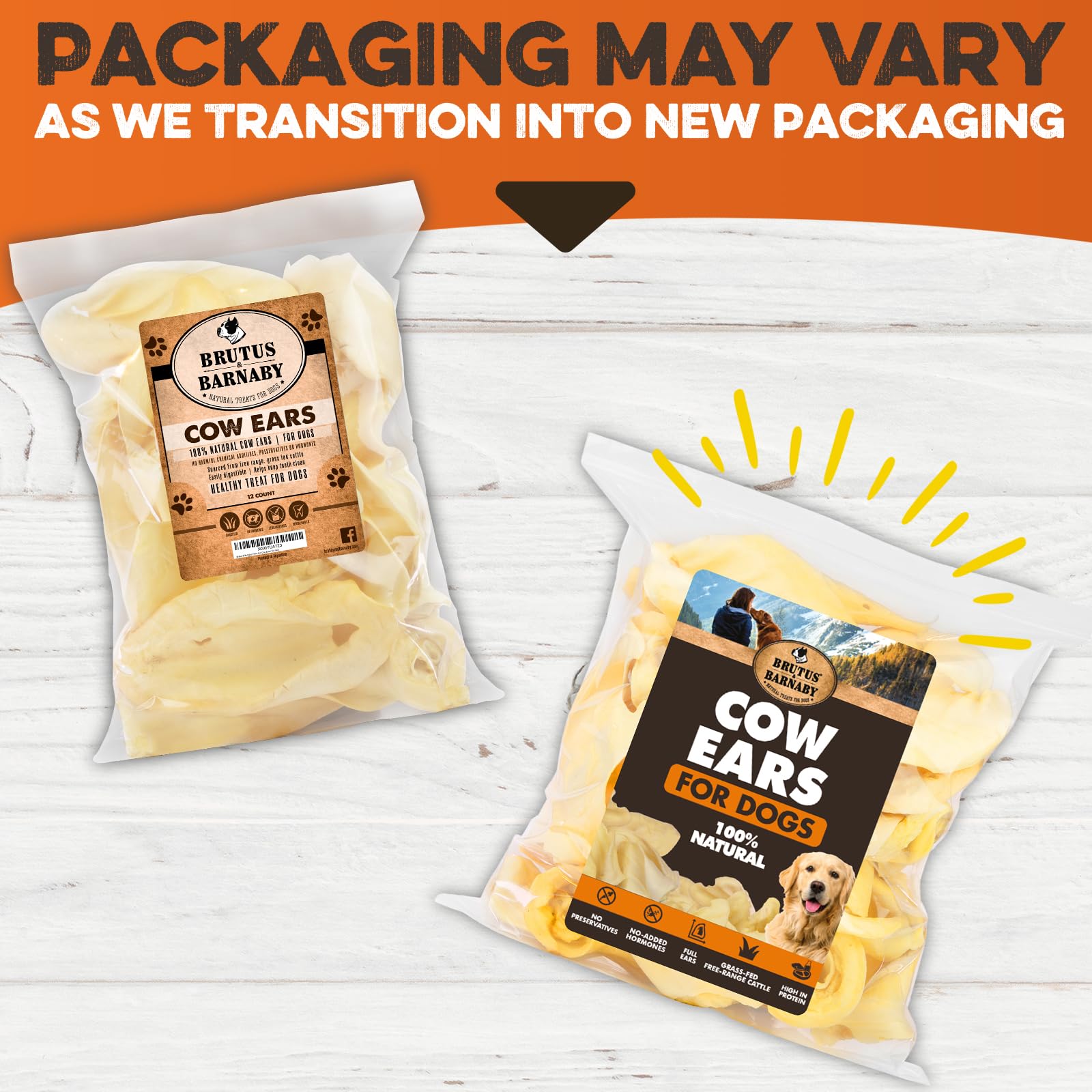 BRUTUS & BARNABY thick-cut cow ears — durable chew for strong jaws and long-lasting flavor.