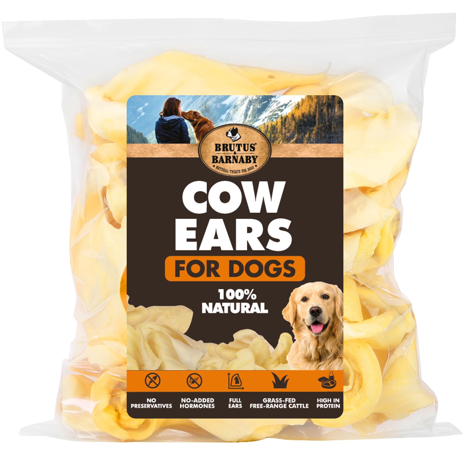 BRUTUS & BARNABY Cow Ears whole 12ct — natural chew for dogs with clean teeth support.