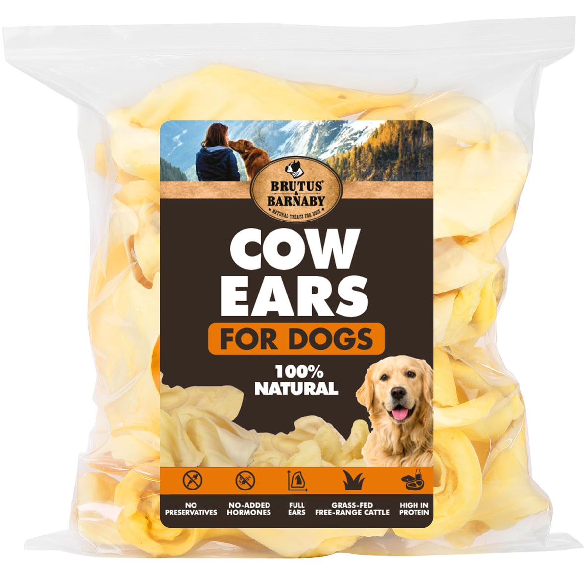 BRUTUS & BARNABY Cow Ears whole 12ct — natural chew for dogs with clean teeth support.