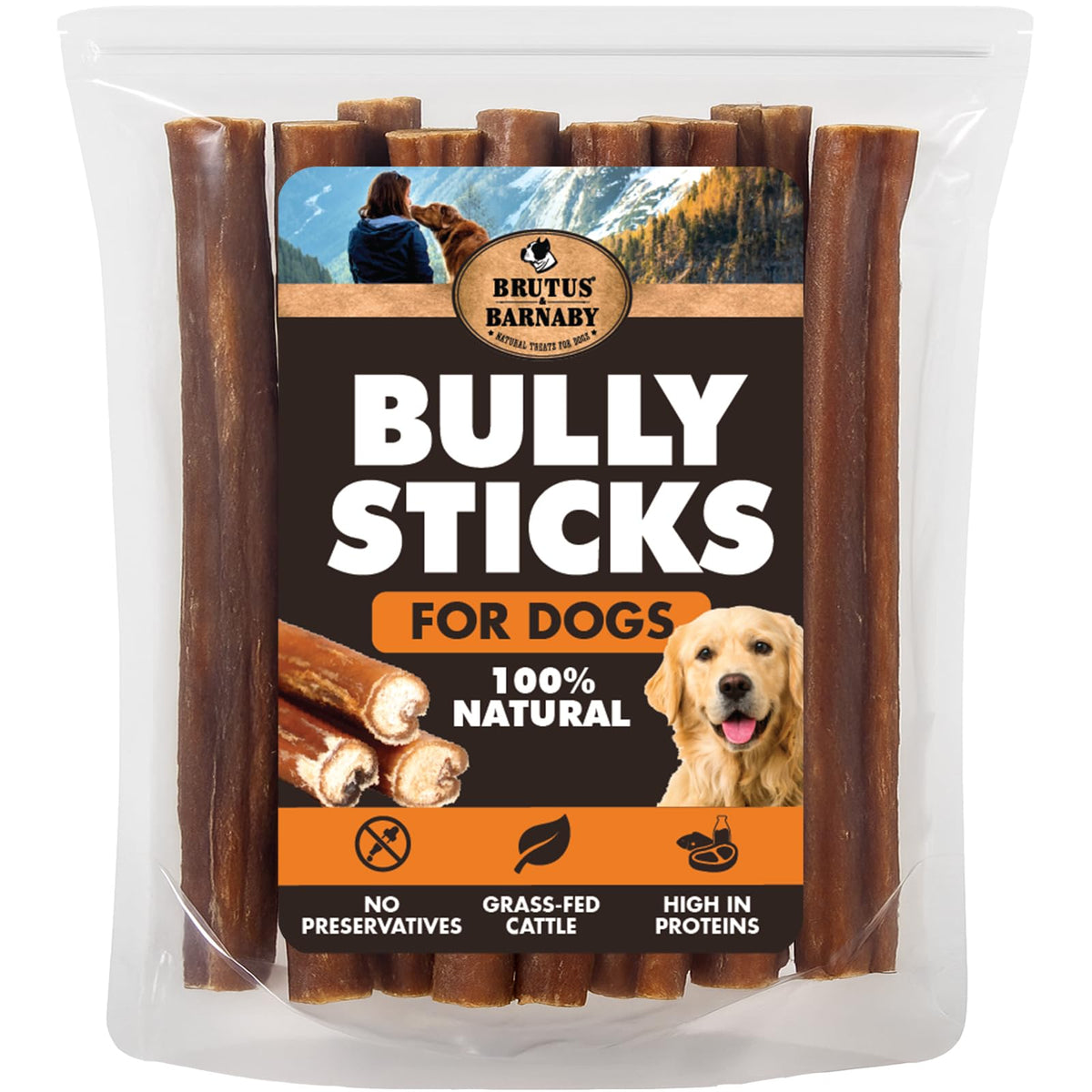 BRUTUS & BARNABY bully sticks 6-inch low-odor chew for powerful chewers