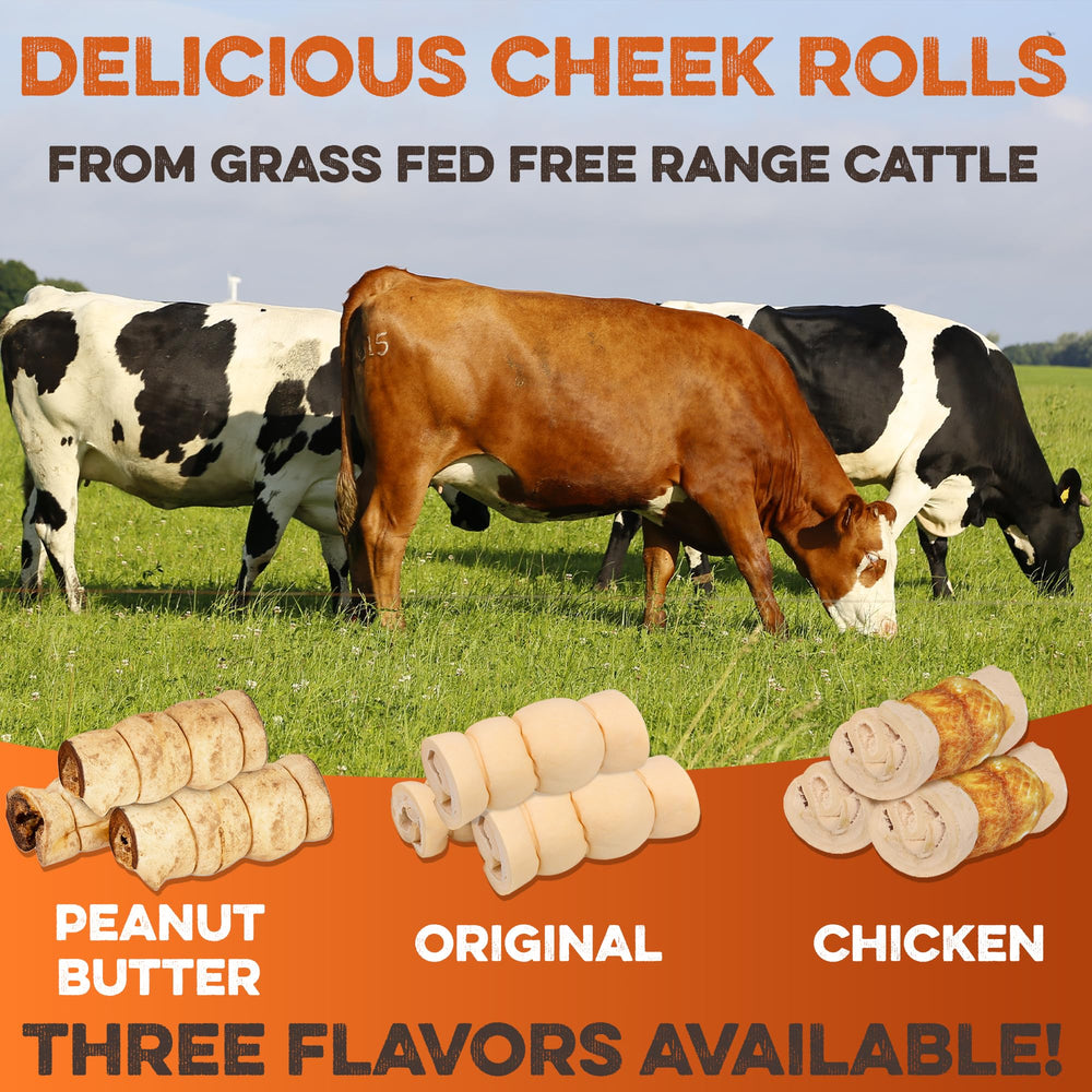 Brutus & Barnaby dental health depiction with beef cheek rolls for teeth and breath.