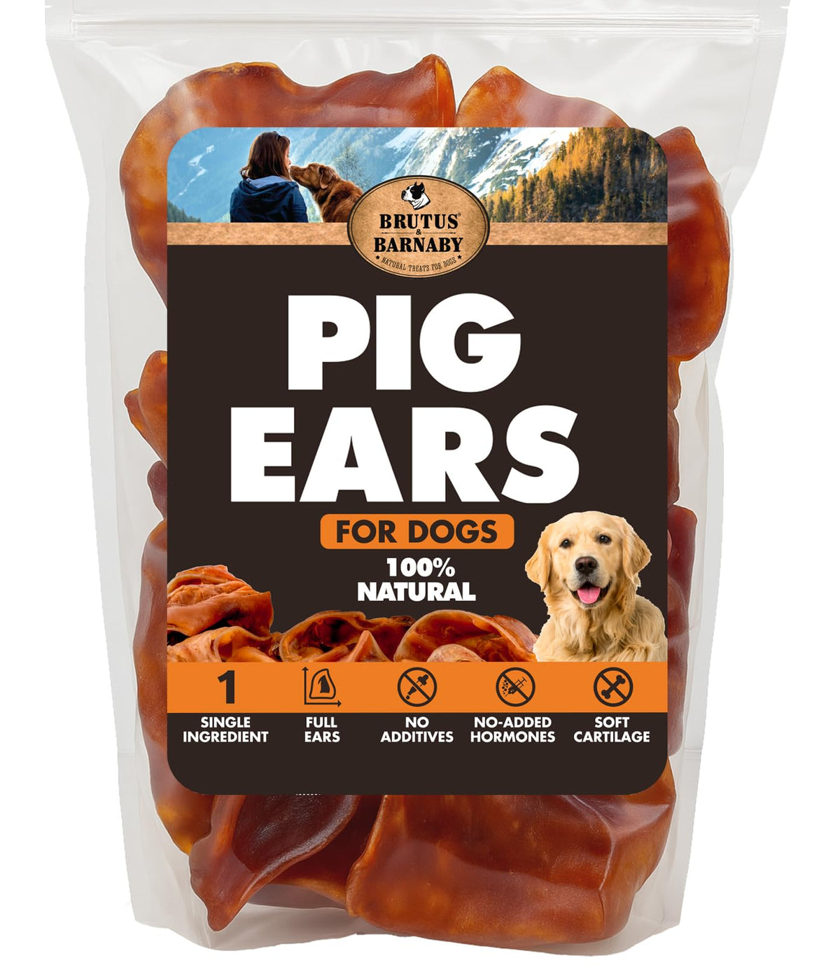 BRUTUS & BARNABY pig ears pack front - natural ingredients for dogs