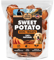 BRUTUS & BARNABY bag closeup highlighting premium USA-grown sweet potato ingredients.
