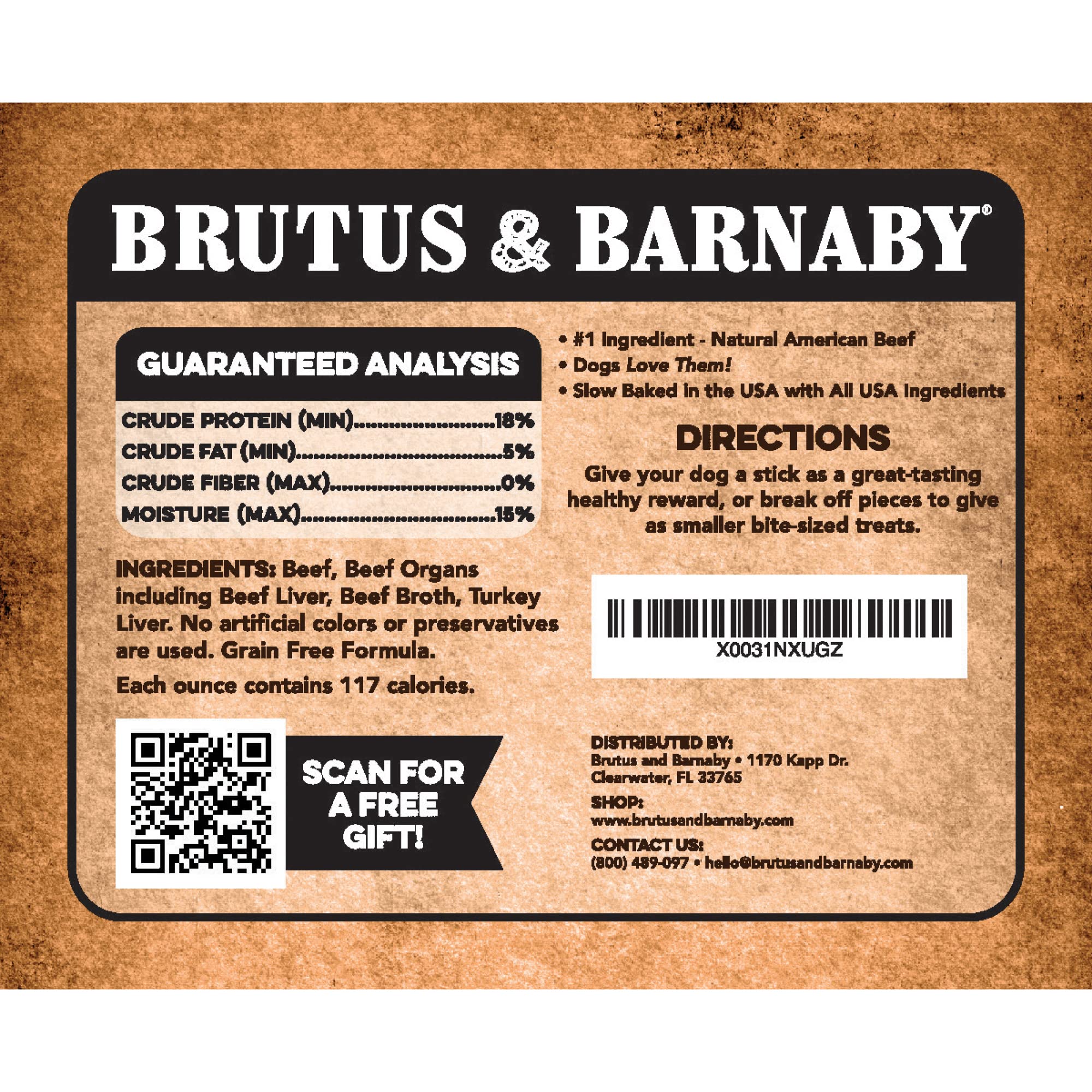 BRUTUS & BARNABY USA-made label closeup highlights family-owned production and trusted farms.