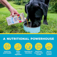 Brutus Beef Bone Broth label shows USA-made, gluten-free formulation.