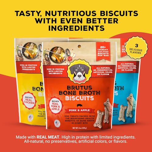 Brutus Bone Broth Biscuits cerdo y manzana, tamaño perfecto; snack para merienda diaria.