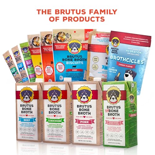 Brutus Bone Broth Biscuits cerdo y manzana, textura crujiente; sabor irresistible para perros.