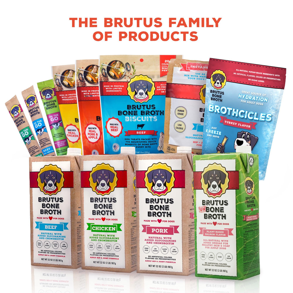 Brutus serving idea shows a dog enjoying hydration and flavor.