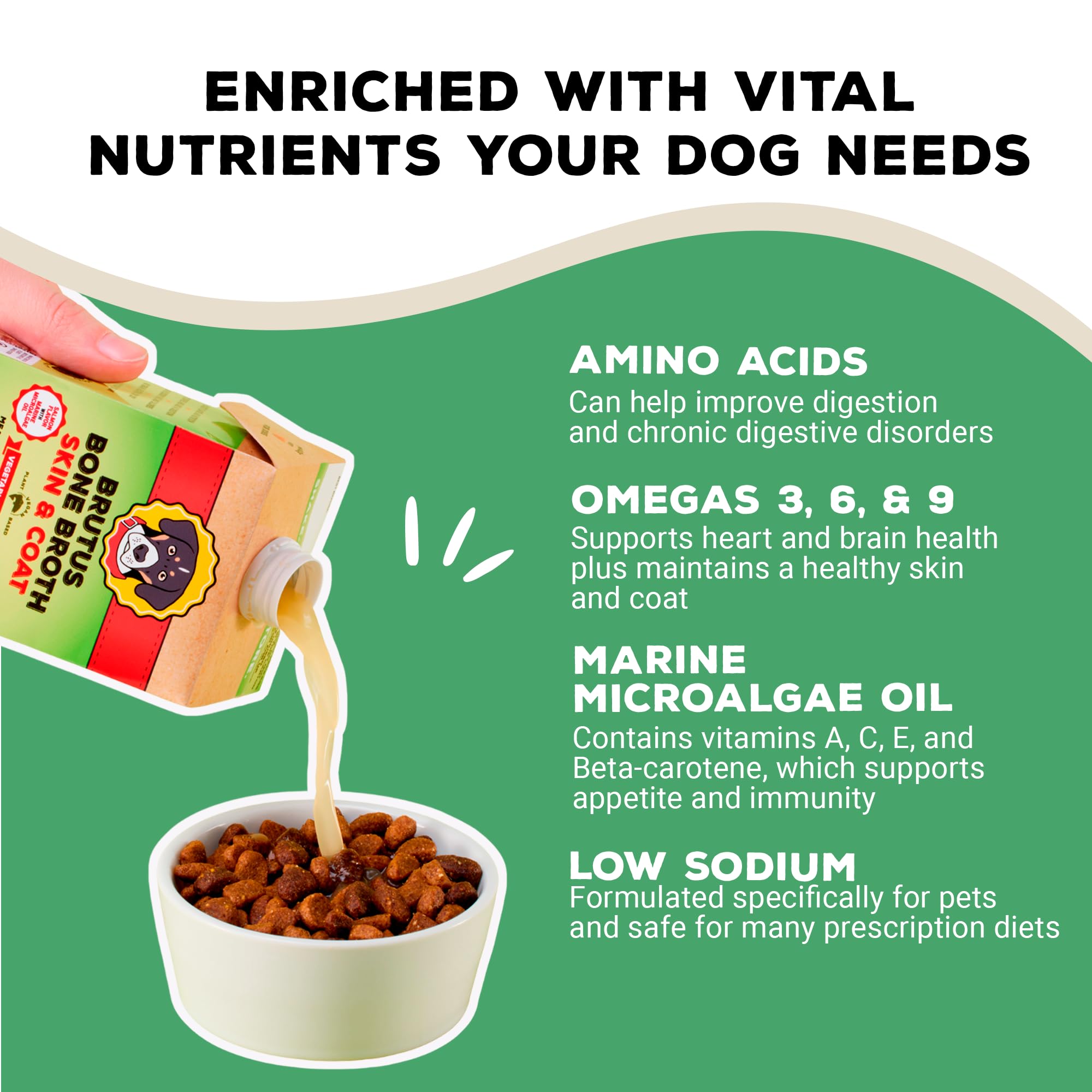 Brutus Vegetable Broth for Dogs Salmon pack6 displays six bottles for convenient rotation.