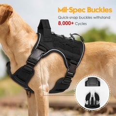 Bruvoalon heavy-duty tactical dog harness back strap view emphasizes the top handle for controlled outings.