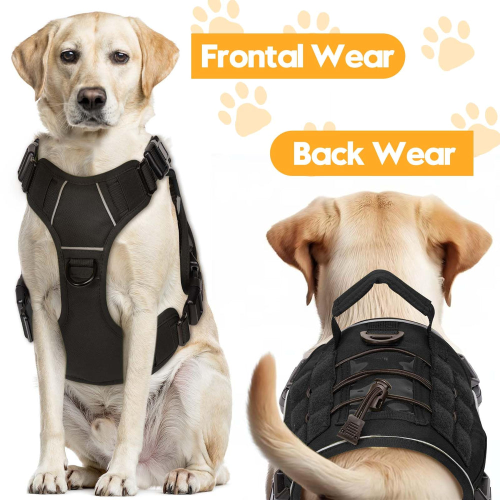 Bruvoalon heavy-duty tactical dog harness breathable padding shows all day comfort.