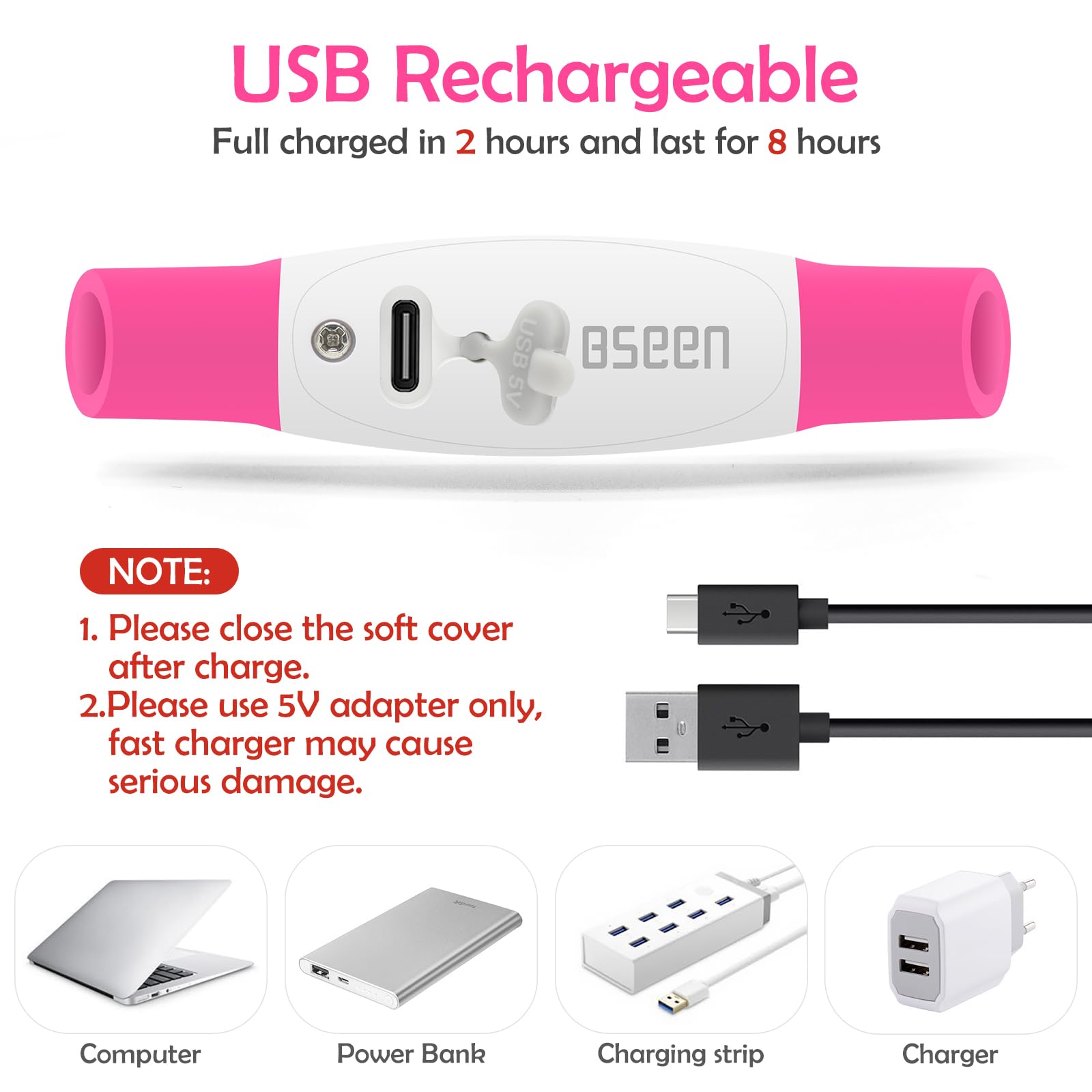 Collar LED rosado BSEEN con visión de 360 grados para paseos nocturnos