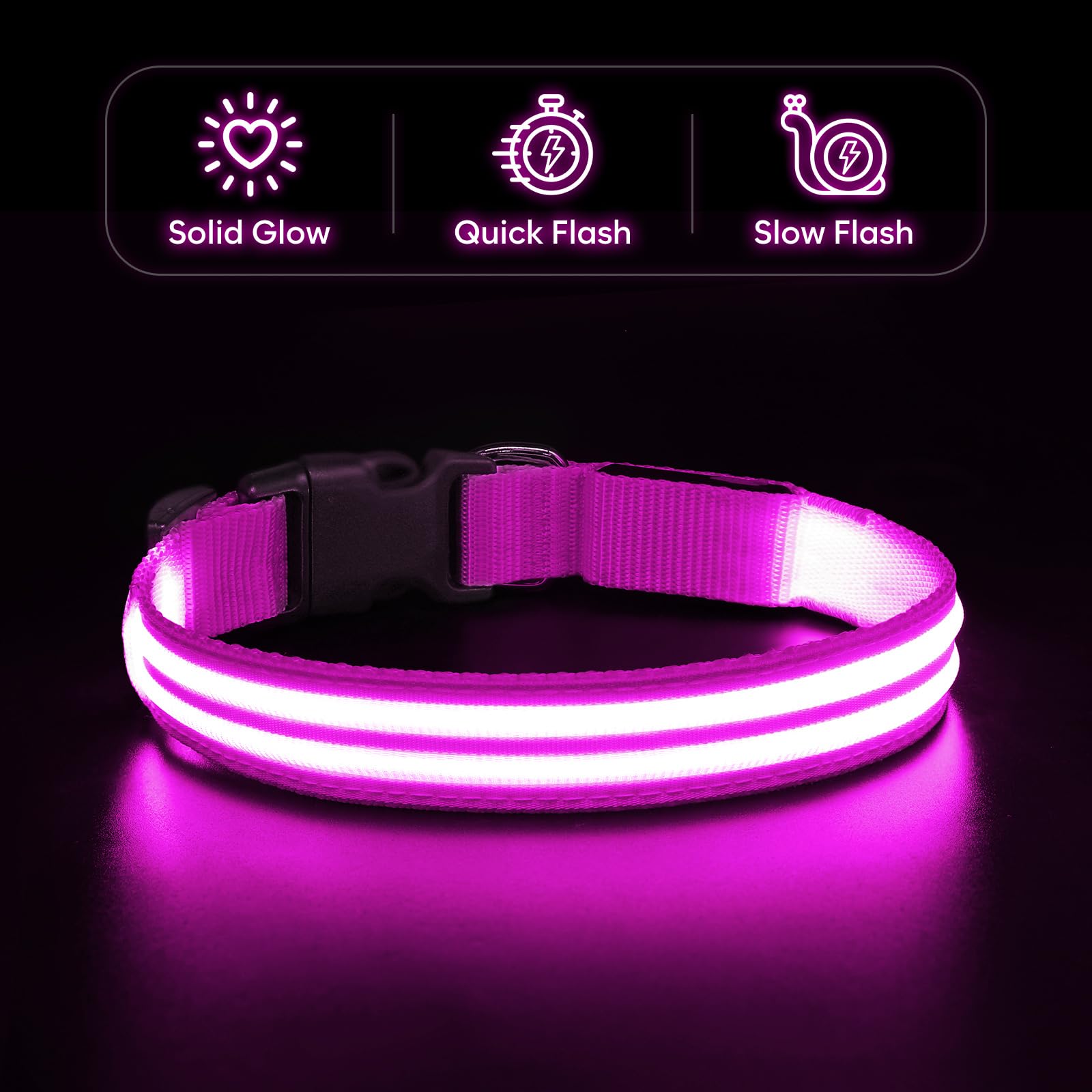 BSEEN glow collar with flashing modes increases nighttime visibility.