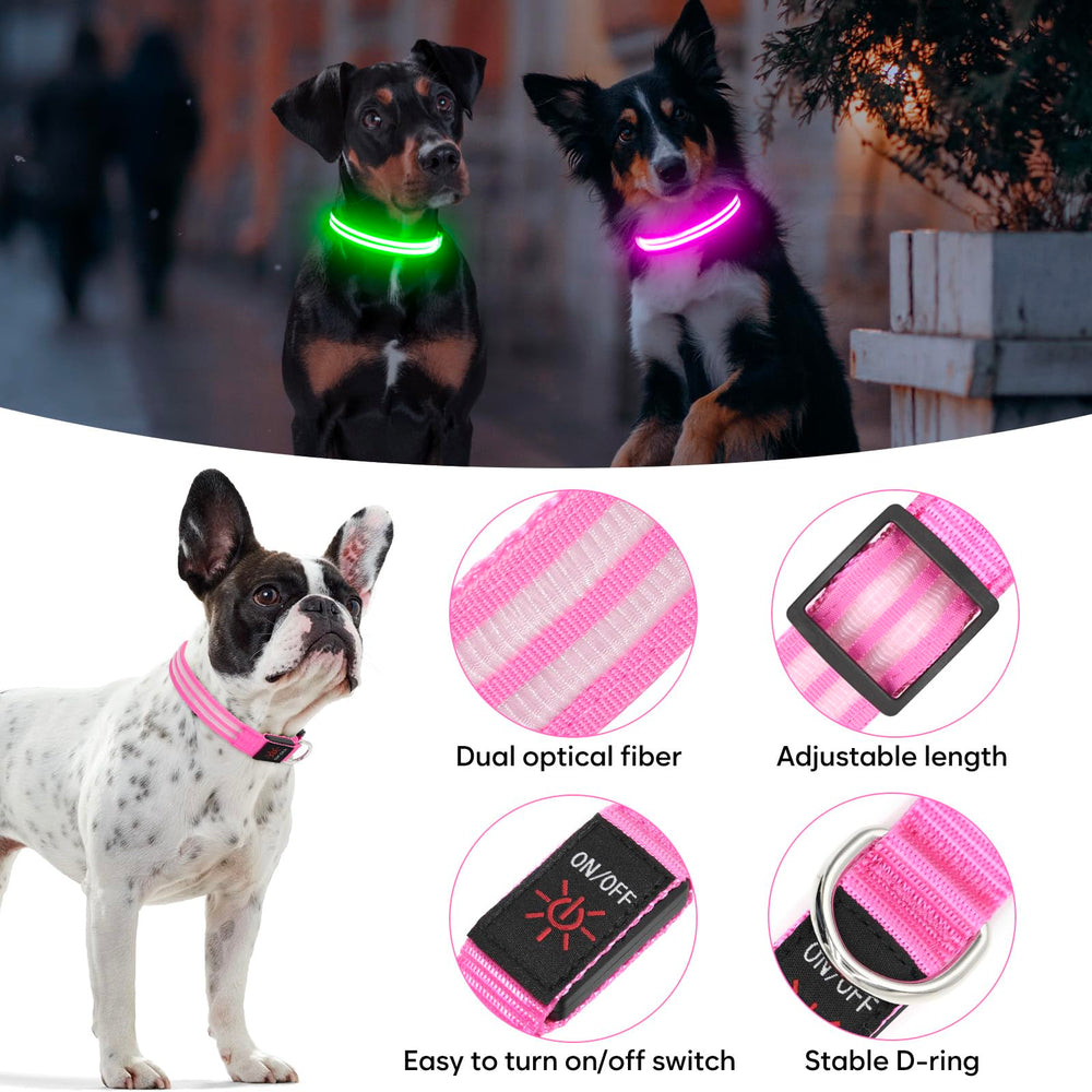 BSEEN LED dog collar shows long battery life for extended evening walks.