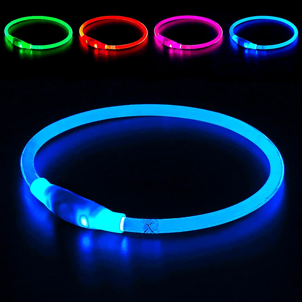 BSEEN Light Up Dog Collar blue front view showing night visibility for safe walks