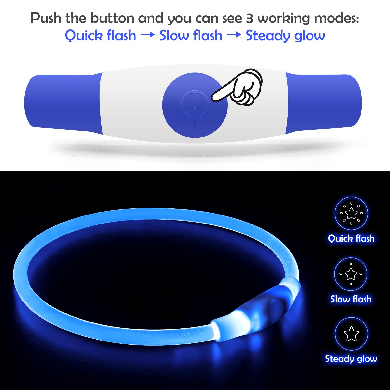 BSEEN Light Up Dog Collar blue close-up of USB charging port