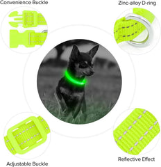BSEEN Light Up Dog Collar green adjustable strap fits small pets.