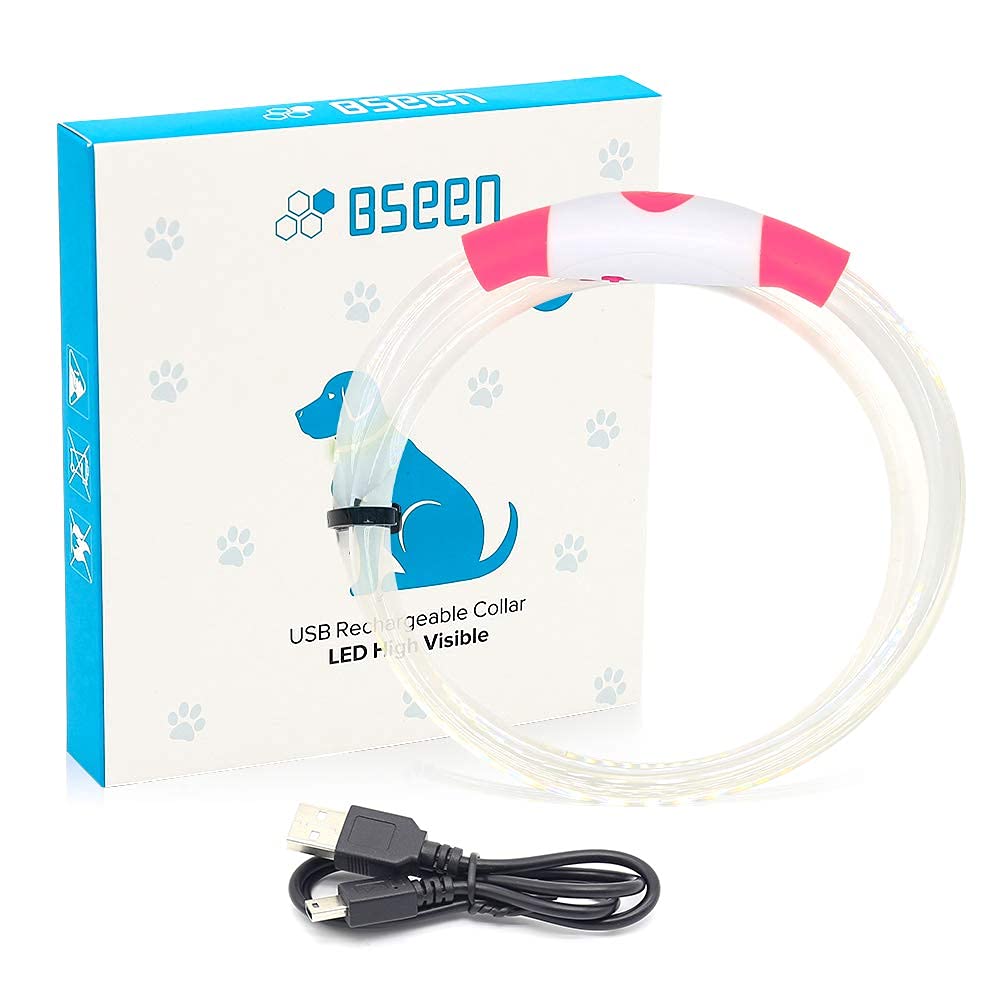 BSEEN Light Up Dog Collar pink soft TPU tube for comfortable fit