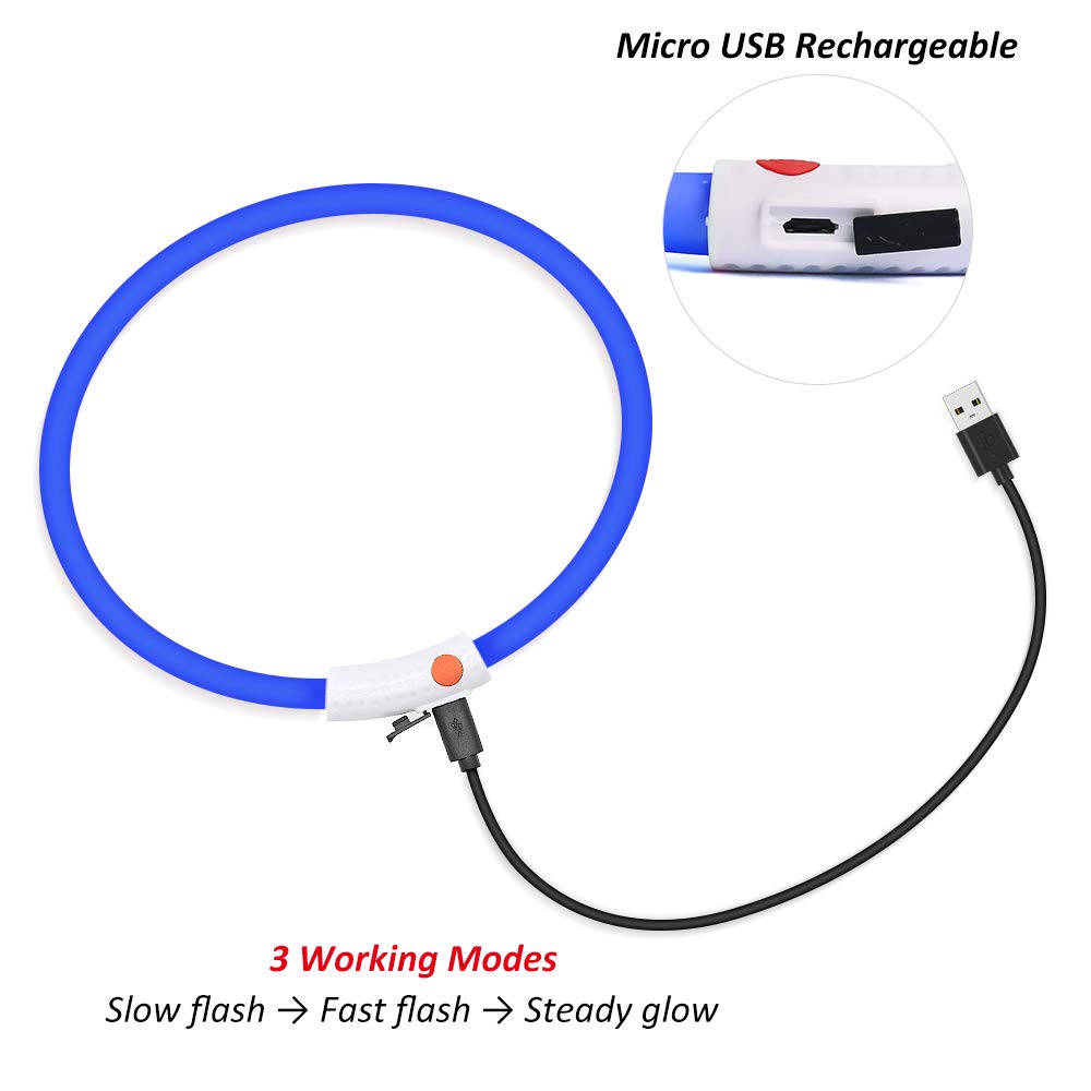 BSEEN USB-rechargeable dog collar blue; convenient charging from laptop, power bank, or mains.