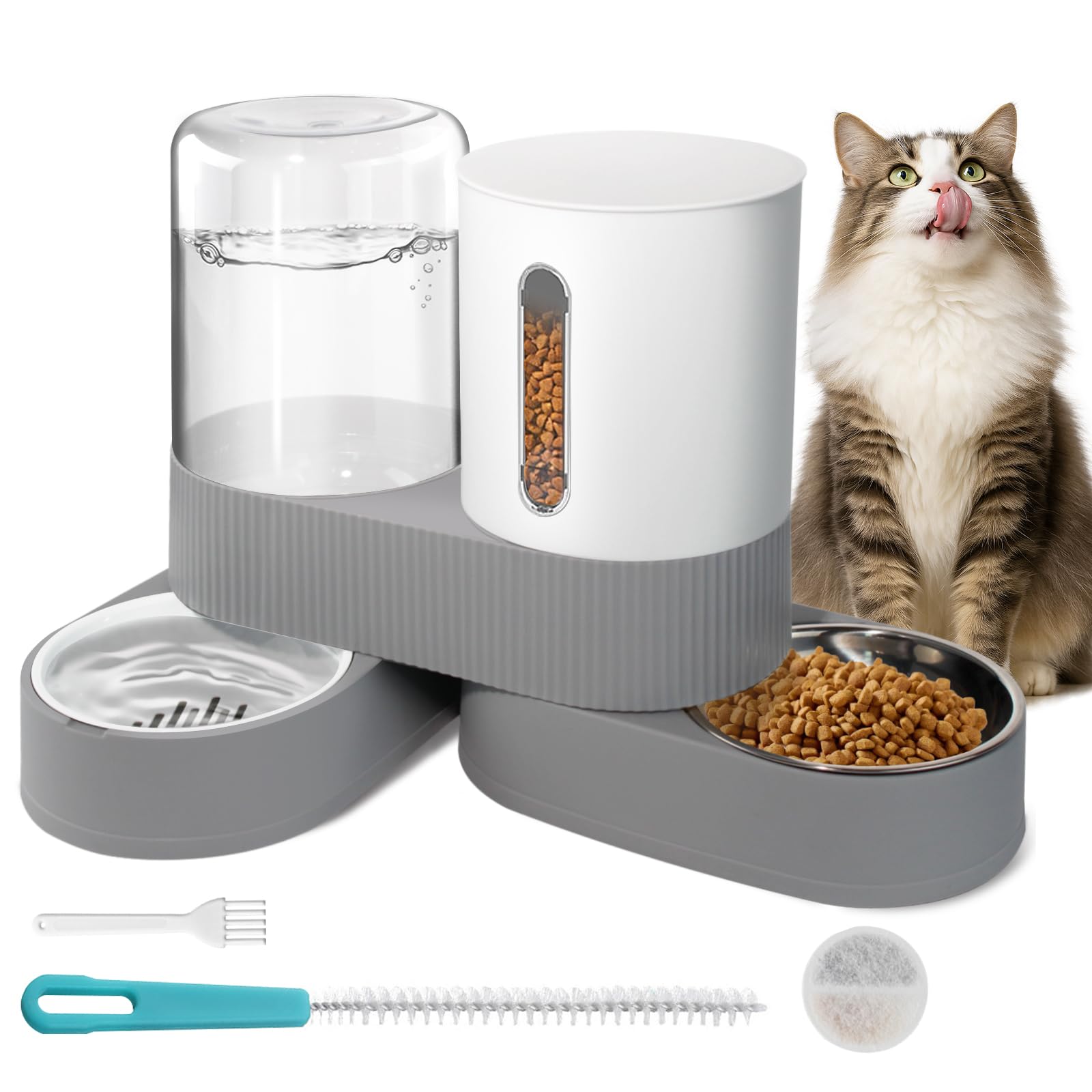 Bsemax automatic gravity feeder front view shows 360-degree feeding flexibility for multi-pet households