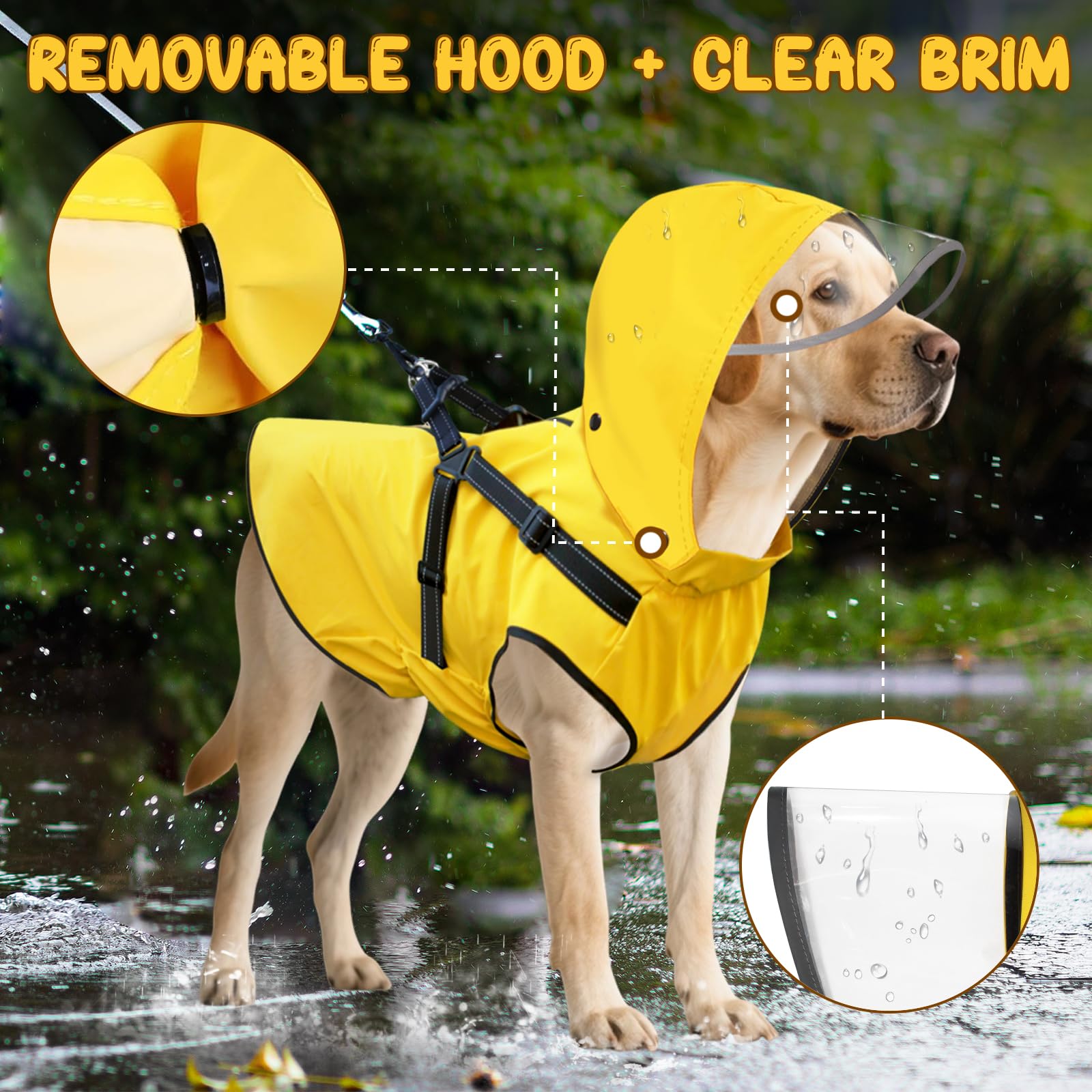 Bsemax dog raincoat double D rings harness for leash attachment