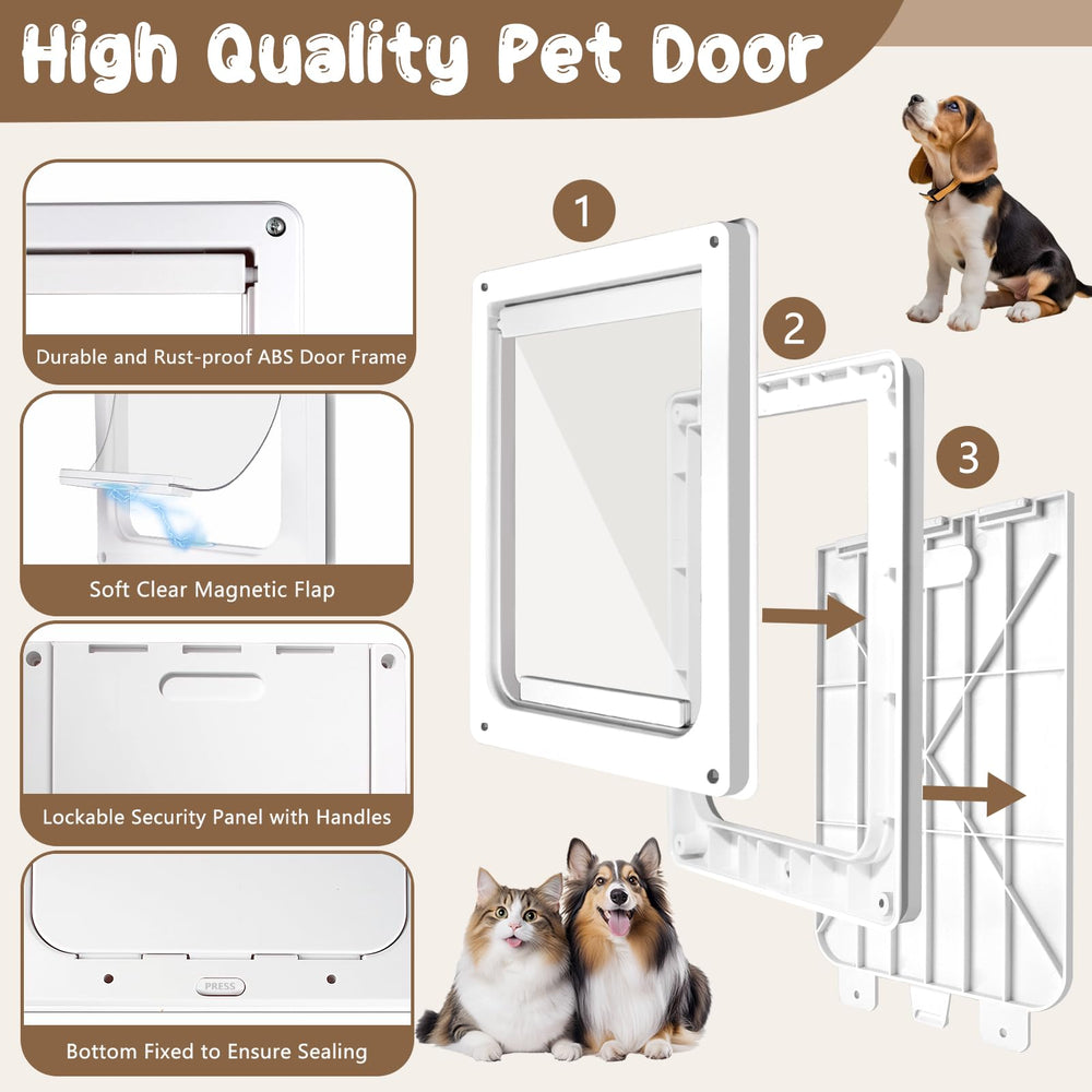 Bsemax Never Rust dog door auto-return flap showing energy-efficient design.